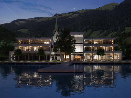 Das Refuigum Lakeside bei Nacht (Das Waclhsee Aktivresort &amp; Das Walchsee Refugium Lakeside) 