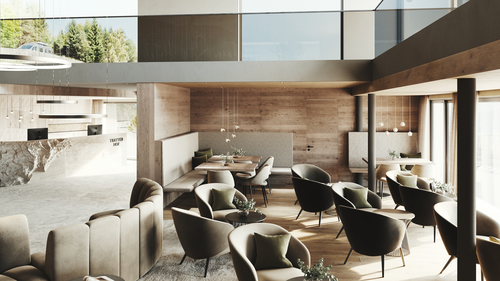 Lobby mit Blick zur neuen Rezeption (Tratterhof)