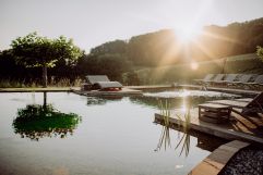 Naturpool in der Morgensonne (c) Karin Bergmann (Ratscher Landhaus)