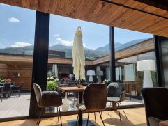 Restaurant mit Bergblick  (Belmonte Tirol – Boutiquehotel)